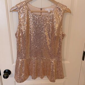 Anthropologie Isla Maude Sequin Rose Gold Peplum Top. Medium.